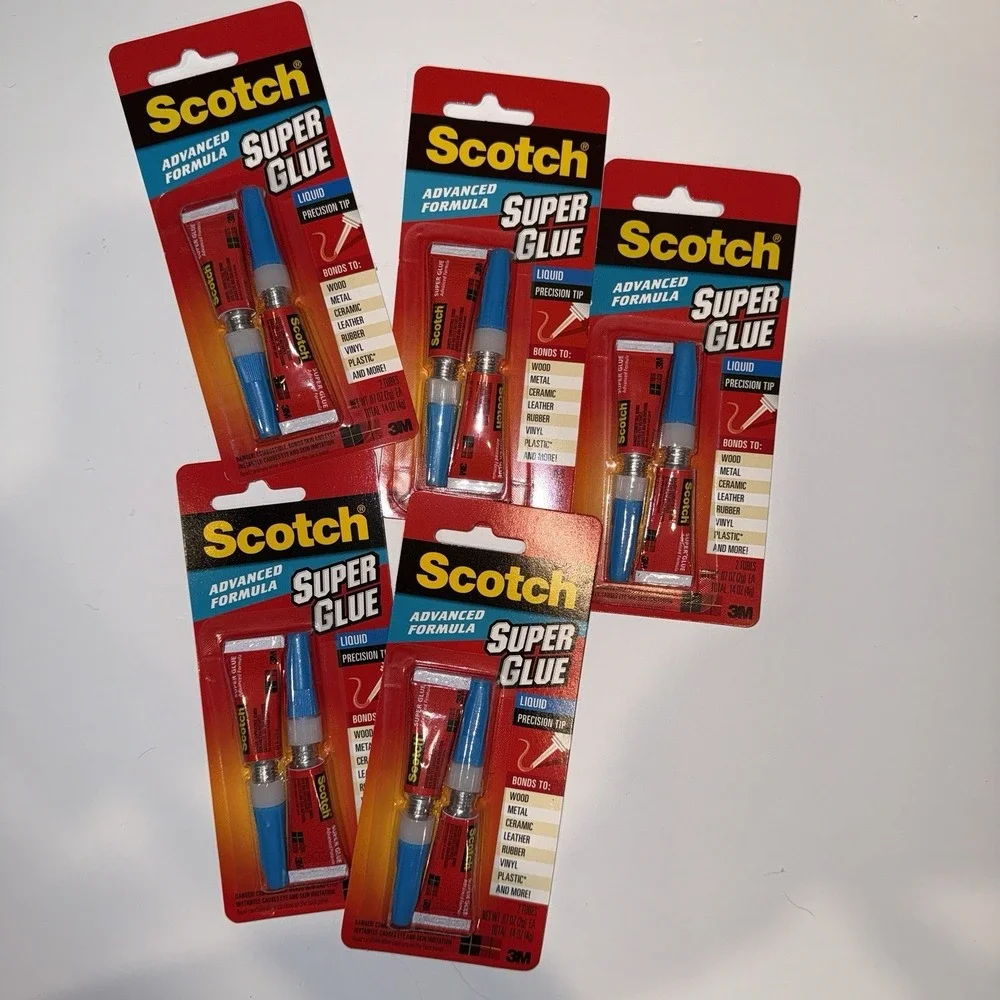 Lot of 5 Scotch Advanced Formula Super Glue Liquid 2-Pack Tubes Clog Resistant